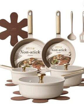 Carote CERAMIC Nonstick Pots Pans Set, 14 Pcs Induction Kitchen Cookware Set